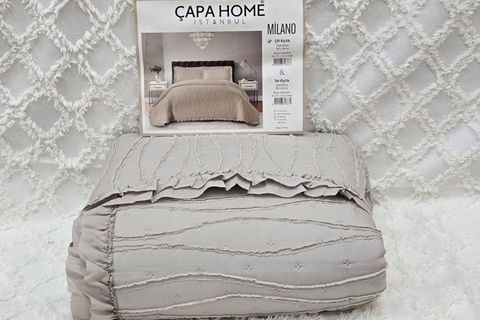ÇAPA HOME MİLANO STONE WASH FIRFIRLI SAKALLI YATAK ÖRTÜSÜ, VİZON, ÇİFT KİŞİLİK