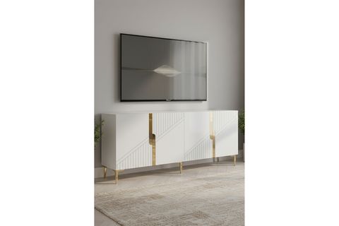EVVA KONSOL VE TV SEHPASI, BEYAZ GOLD, 180 CM
