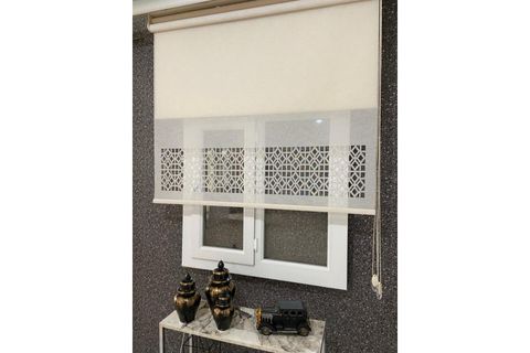 ÇİFT MEKANİZMALI LAZER KESİM TÜL VE STOR PERDE, KIRIK BEYAZ, DSG-308, 190X200