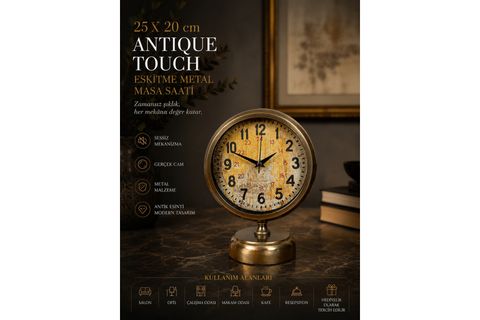 ANTİQUE TOUCH ESKİTME METAL MASA SAATİ 25X20 CM