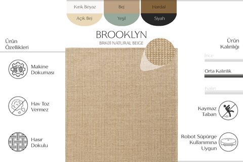 EKO HALI BROOKLYN BRK 01 NATURAL BEİGE BEJ JÜT HASIR GÖRÜNÜMLÜ KAYMAZ TABAN RENKLİ DOKUMA MODERN KİLİM 80X150
