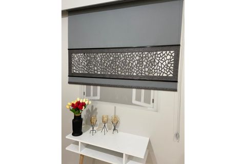 ÇİFT RENK LAZER KESİM SİYAH ÇITALI STOR PERDE, ANTRASİT, DSG-VDM005, 210X260