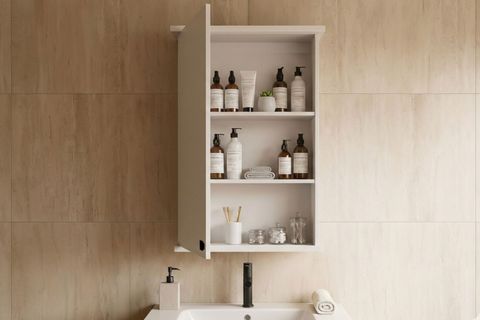 RUDA TEK KAPAKLI AYNALI BANYO DOLABI, BEYAZ