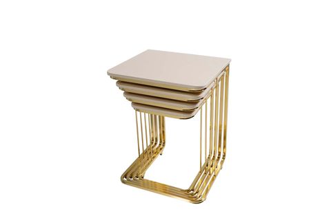TEKERLEKLİ YAN ZİGON SEHPA, GOLD AYAKLI, DÖRTLÜ, KREM