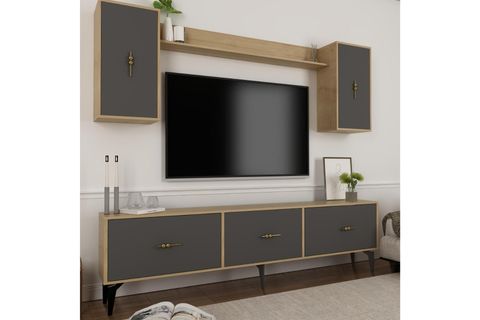 ZEUSS TV ÜNİTESİ TAKIMI, SAFİRMEŞE ANTRASİT, 180 CM