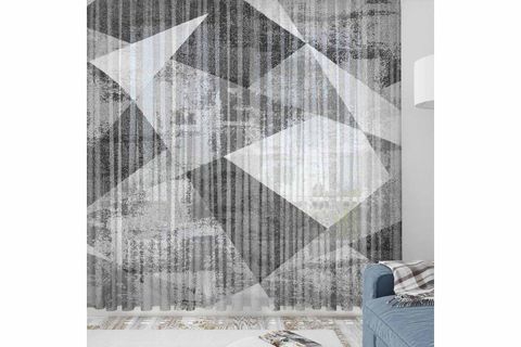 ELSE SARI KIRMIZI ETNİK KUTULAR DESENLİ DEKORATİF MODERN 3D TÜL FON PERDE 140X270