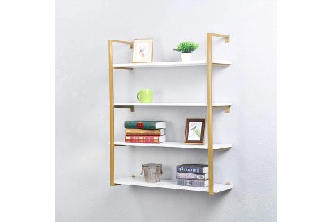 TASNİA GOLD METAL AHŞAP DUVAR RAFI 90 CM 4 KATLI