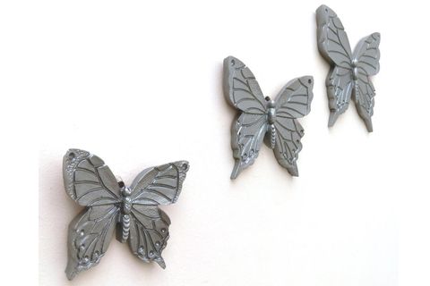 ÜÇLÜ KELEBEK DUVAR DEKORU, GÜMÜŞ