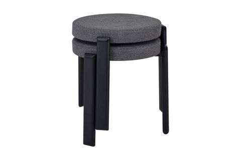 TERAS SİYAH METAL AYAK TEDDY KUMAŞ İSTİFLENEBİLİR TABURE, 2 ADET, GRİ