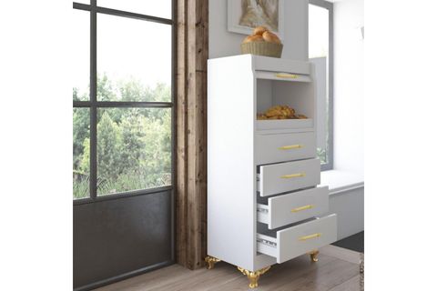 NESE MUTFAK EKMEKLİK KİLER DOLABI, BEYAZ GOLD, 4 ÇEKMECELİ