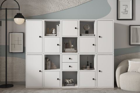 LEKSA MODÜLER KAPAKLI ÇEKMECELİ RAFLI KİTAPLIK 160 CM BEYAZ KTP-1146-Ç