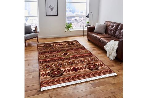ELSE KAHVERENGİ KIRMIZI ETNİK VİNTAGE SAÇAKLI BOHEM KİLİM HALI 50X80