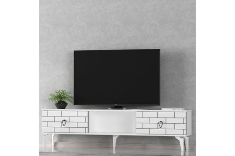 VARNA TV ÜNİTESİ ALT MODÜL, 2 KAPAKLI RAFLI, BEYAZ