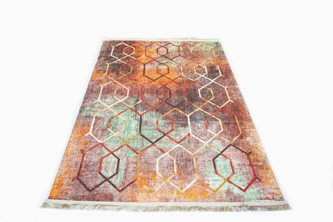 KİLİM DÜKKANIM PASTEL TONLARDA GEOMETRİK DESEN KAYMAZ TABAN NAKIŞLI YIKANABİLİR DEKORATİF KİLİM HALI 160X230