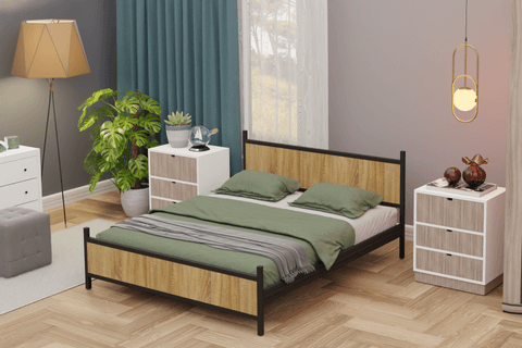 GM MODERN METAL ÇİFT KİŞİLİK KARYOLA, SİYAH ATLANTİK ÇAM, 150X200