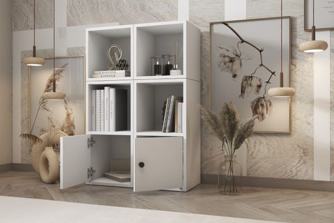 LEKSA KAPAKLI RAFLI KİTAPLIK 65 CM BEYAZ KTP-1025-Ç