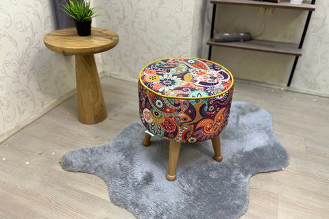 ASEDİA MİSKİN PUF, RETRO, AHŞAP, NATUREL AYAK