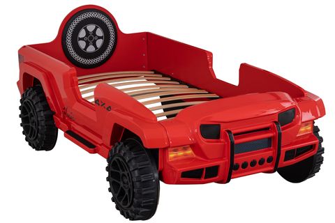JEEP SÜPERLÜX LEDLİ ARABALI YATAK, KIRMIZI, 90X190