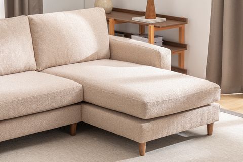 MERLİN MİNİ KÖŞE KOLTUK, CEVİZ AYAK, İNCE KOL, RECYCLED KUMAŞ, CAPPUCİNO