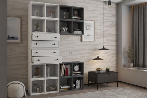 ZARA KİTAPLIK DOLABI BASAMAKLI MODÜLER RAF SİSTEMİ ANTRASİT NRG KTP 1130