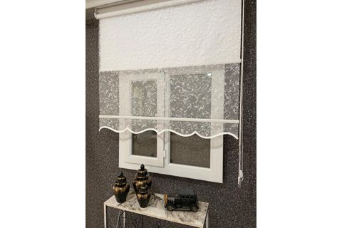 ÇİFT MEKANİZMALI TÜL VE STOR PERDE, BULUT DESENLİ, KIRIK BEYAZ, 150X260