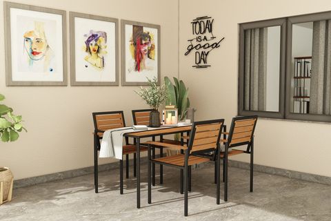 WOODESK ALACA MASİF AHŞAP BAHÇE MASA TAKIMI, TİK RENK, CPT7706-150