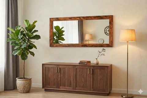 LİGNA DİKDÖRTGEN CEVİZ RENGİ AHŞAP DEKORATİF AYNA, 170X70