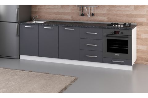 MİNAR 260 CM MUTFAK DOLABI BEYAZ ANTRASİT 260-A6-ALT MODÜL