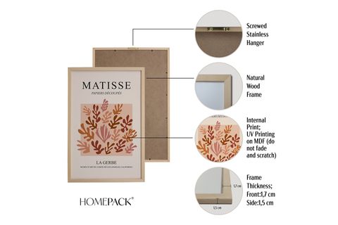 HOMEPACK, DOĞAL AHŞAP ÜÇLÜ TABLO SETİ, ÇERÇEVELİ, 30X40, HPN019