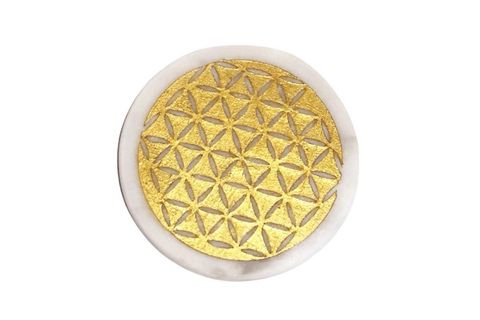 LUX & MARBLE LİFE YAŞAM ÇİÇEKLİ YUVARLAK BARDAK ALTLIĞI, BEYAZ MERMER