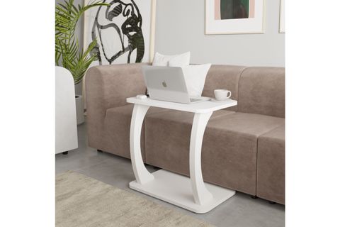 HULK TEKERLEKLİ GENİŞ YAN SEHPA, BEYAZ