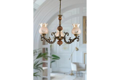 ELBE DÖKÜM ZAMAK AVİZE MAT BAL CAMLI, ÜÇ KOLLU