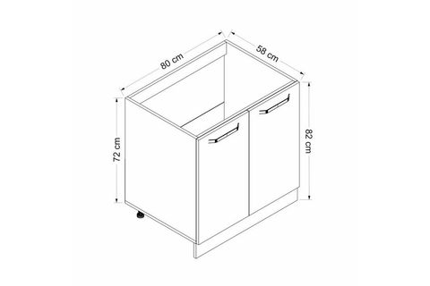MİNAR MUTFAK DOLABI ALT MODÜL, BEYAZ ANTRASİT, 80X82