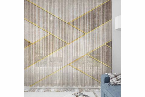 ELSE SARI KIRMIZI ETNİK KUTULAR DESENLİ DEKORATİF MODERN 3D TÜL FON PERDE 140X270