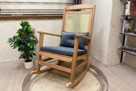 ASEDİA VERANDA HASIRLI MİNDERLİ SALLANAN SANDALYE, ANTRASİT, NATUREL AYAK
