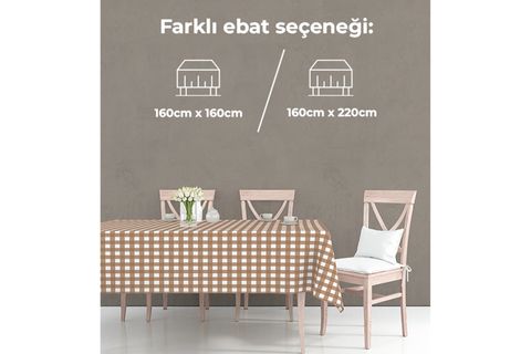 KARELİ PAMUKLU MASA ÖRTÜSÜ, KAHVERENGİ 160X220 CM