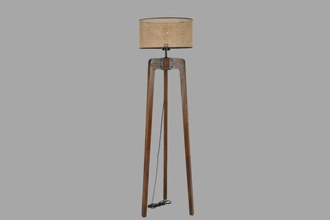 LUMEXX ÇAĞLA SİLİNDİR LAMBADER, CEVİZ AYAK, RATTAN ABAJURLU