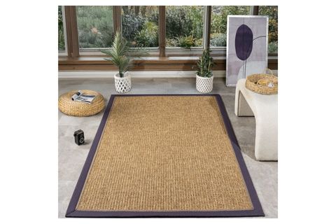 ÇİFT BORDÜRLÜ HASIR DOKULU SİSAL MAKİNE HALISI, KAHVERENGİ, 120X300