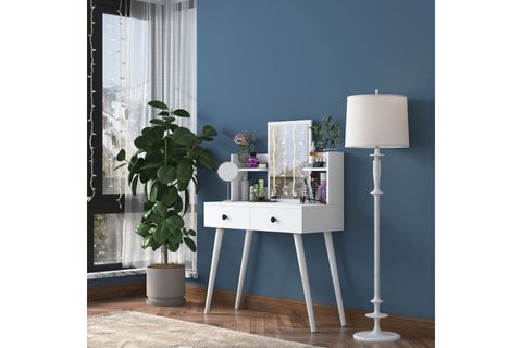 RANİ BJ102 MAKYAJ MASASI, 2 ÇEKMECELİ RAFLI AYNALI, BEYAZ