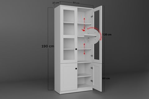 LİSA VİTRİN ÇOK AMAÇLI DOLAP, 4 KAPAKLI, BEYAZ