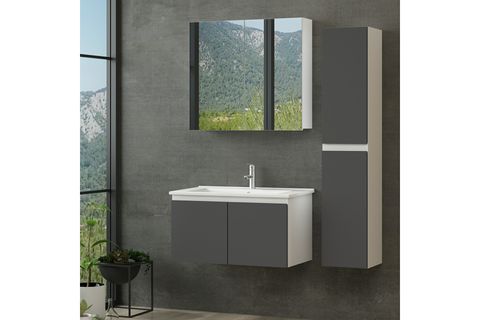 NİKA BANYO DOLABI AS2K3, BEYAZ ANTRASİT, 100 CM