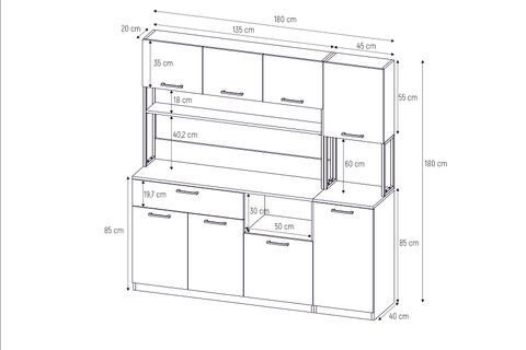 LAVO ÇEKMECELİ ÇOK AMAÇLI KAHVE KÖŞESİ DOLABI, BEYAZ, 8 KAPAKLI