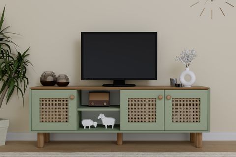 BOHEM SERİSİ NATURA PVC HASIR DESEN TV ÜNİTESİ, NATURA YEŞİL