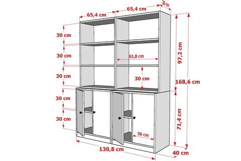 BKCONCEPT 4 KAPAKLI RAFLI KİTAPLIK, 130 CM, BEYAZ, KTP-1291-Ç