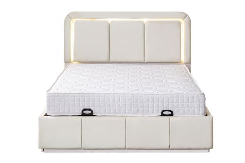 DEMONTE NOX LEDLİ ÇİFT KİŞİLİK BAZA BAŞLIK MAXİ YATAK SETİ, KREM, 160X200
