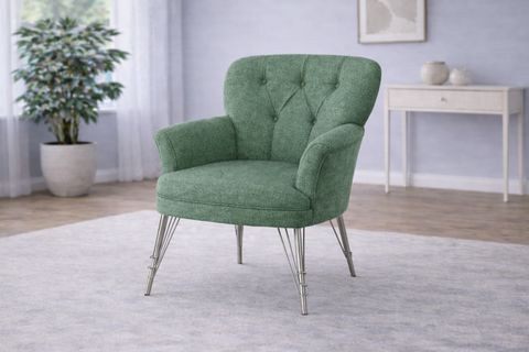 PUFY KOLLU TEKLİ BERJER, YEŞİL, METAL KROM AYAK