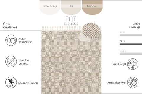 ELİT EL 01 BEİGE BEJ HAV TOZ VERMEZ ETNİK ÖRGÜ DESEN HASIR DOKUMA KESME YOLLUK MODERN SALON HALISI 80X350