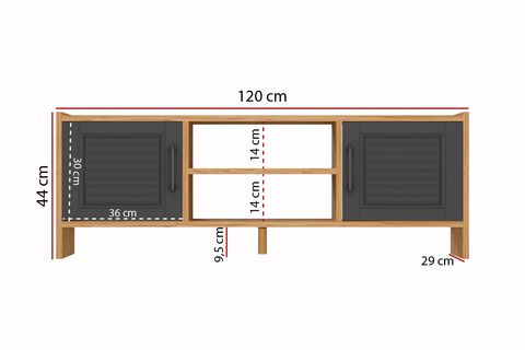 MOLDE RETRO VİNTAGE TARZ TV SEHPASI, ANTRASİT KAPAKLI