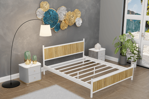 GM MODERN METAL ÇİFT KİŞİLİK KARYOLA, BEYAZ ATLANTİK ÇAM, 150X200