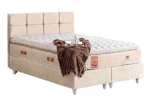 GÜMÜŞ BAZA BAŞLIK VE REAL PEDLİ YATAK SETİ, BEJ, 90X200